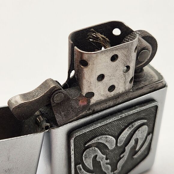 Zippo Dodge Ram Emblem Lighter 2002 Code A 02 Silver Tone Flip Tone Made in USA - Picture 12 of 16